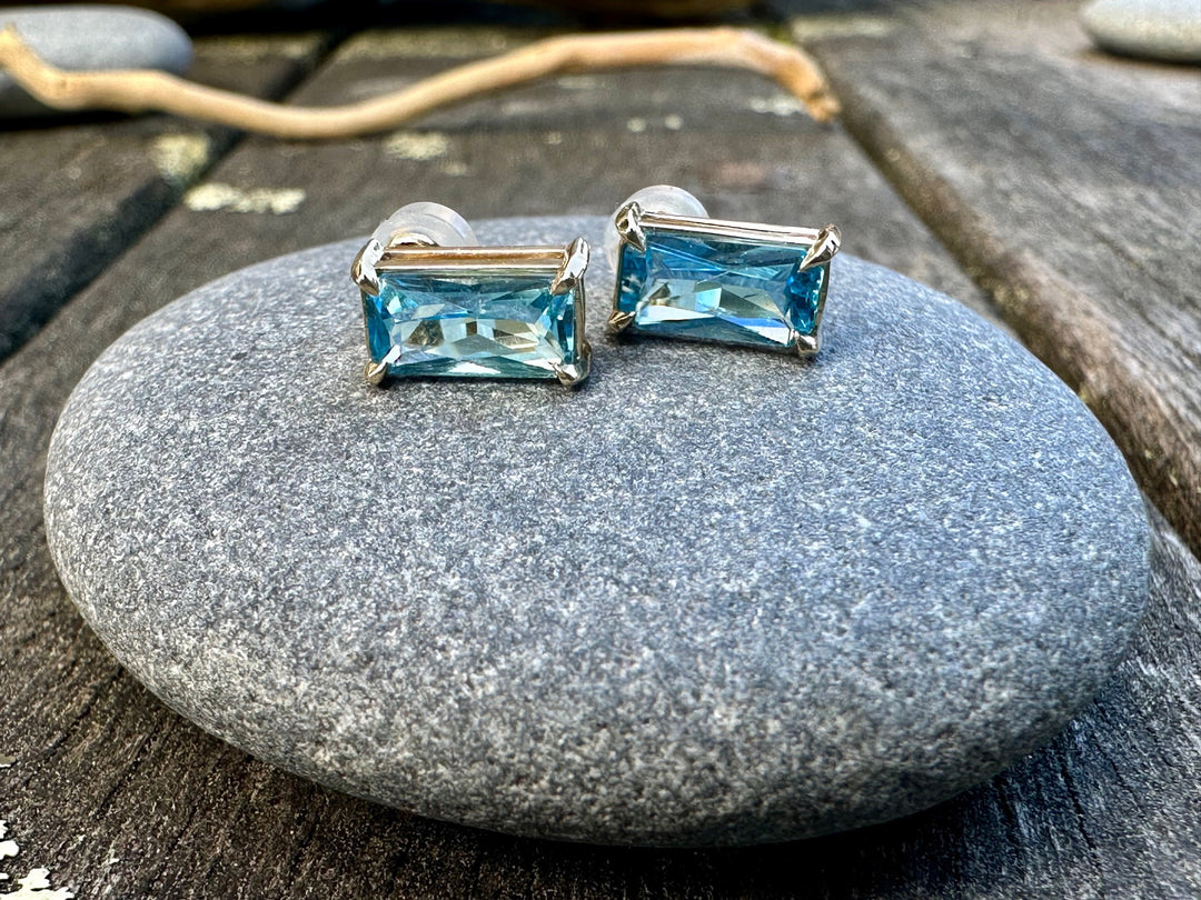 Swiss blue topaz studs