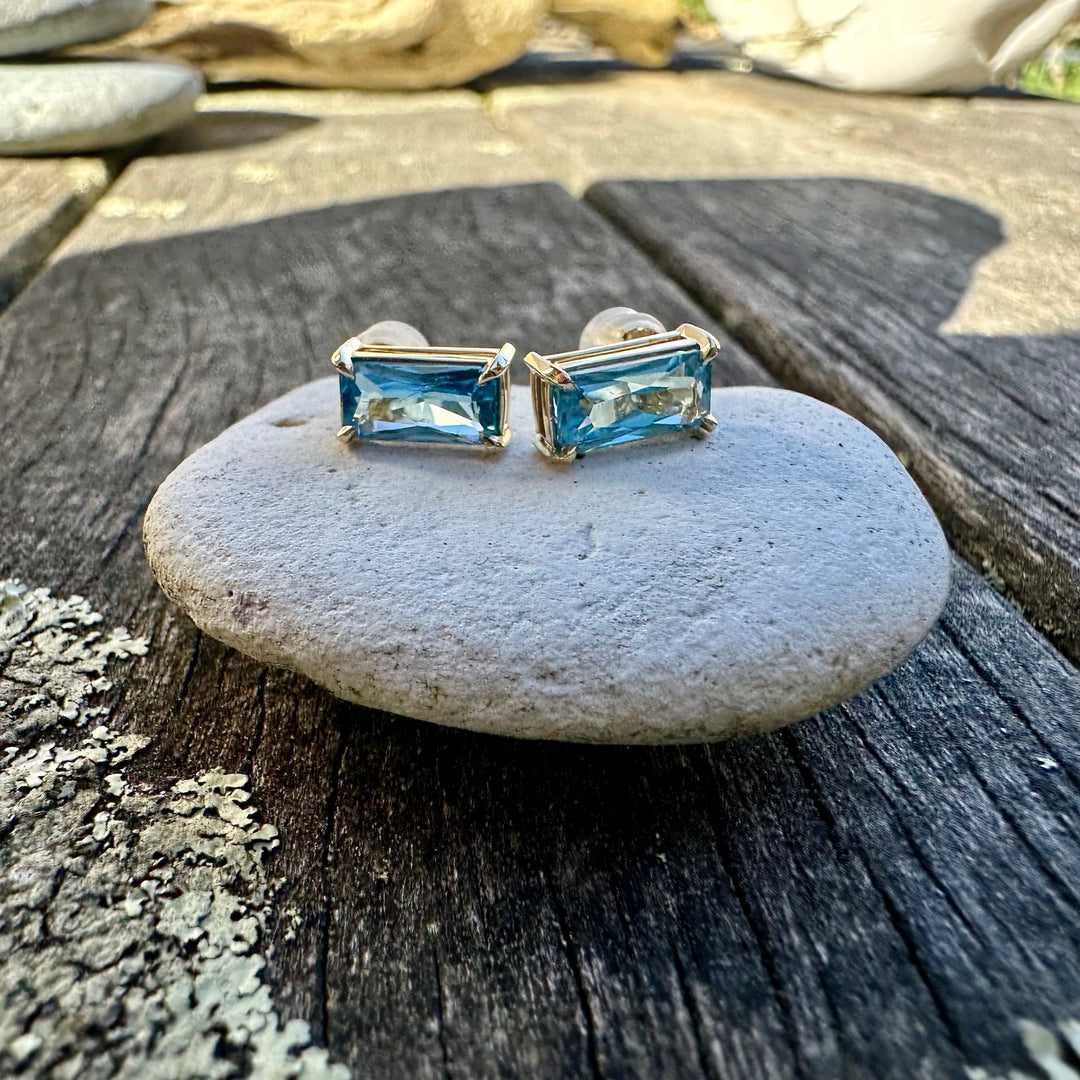 Swiss blue topaz studs