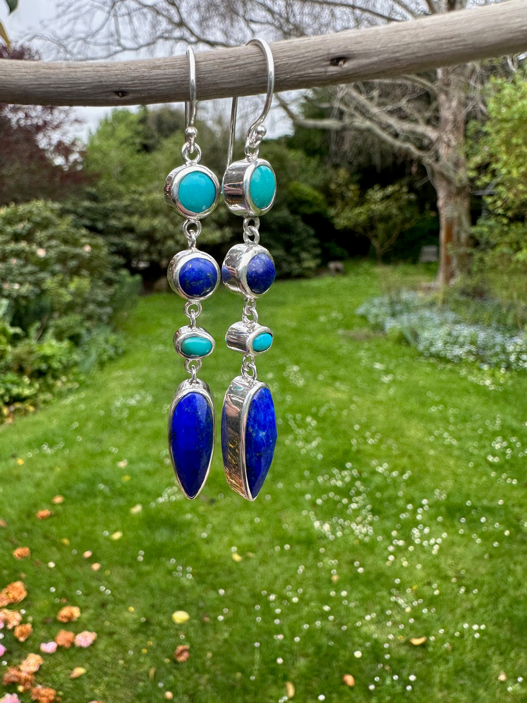 4 tier lapis & turquoise earrings