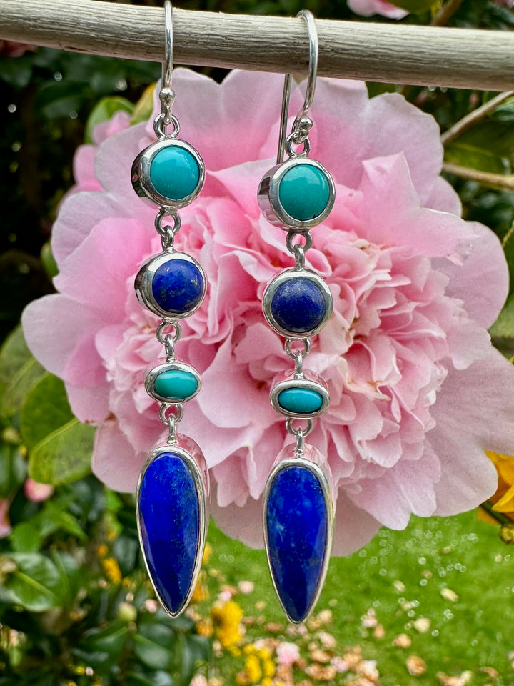 4 tier lapis & turquoise earrings