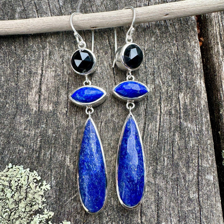 Faceted lapis onyx drop earrings