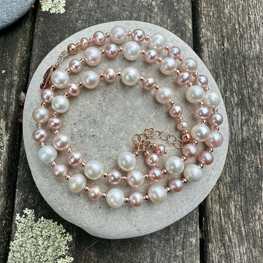 Pink & white freshwater pearl necklace