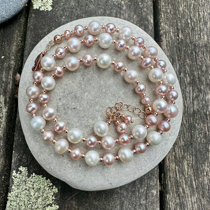 Pink & white freshwater pearl necklace
