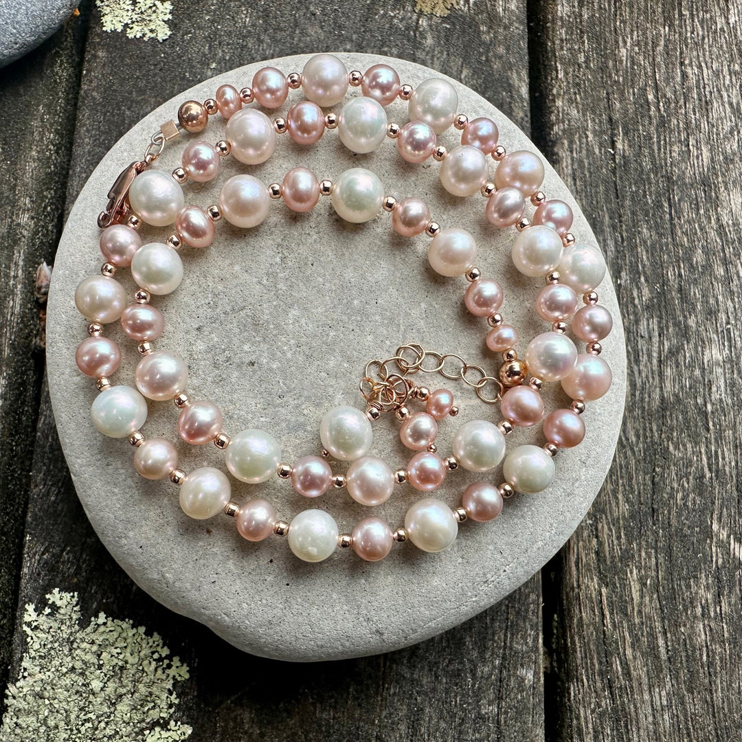 Pink & white freshwater pearl necklace