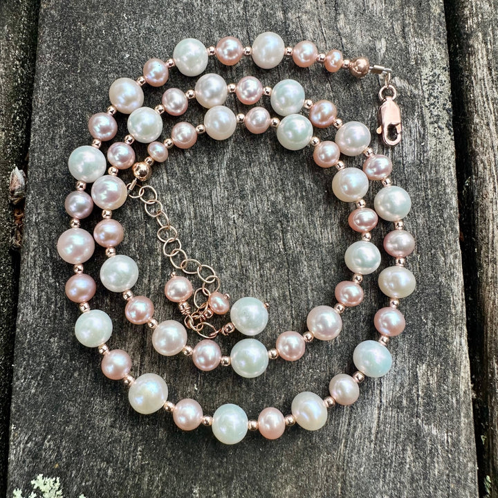 Pink & white freshwater pearl necklace