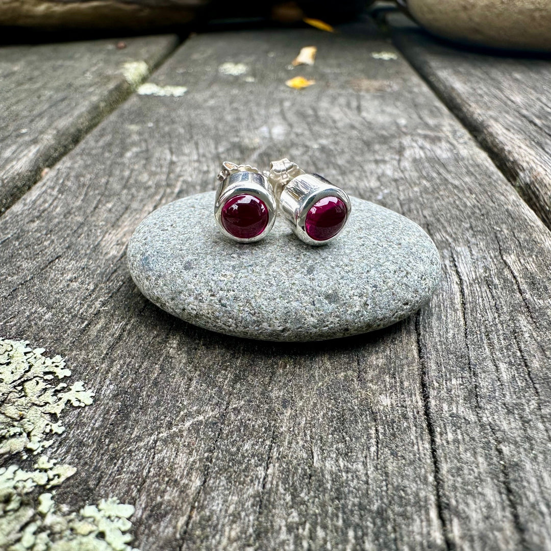 Lab grown ruby studs