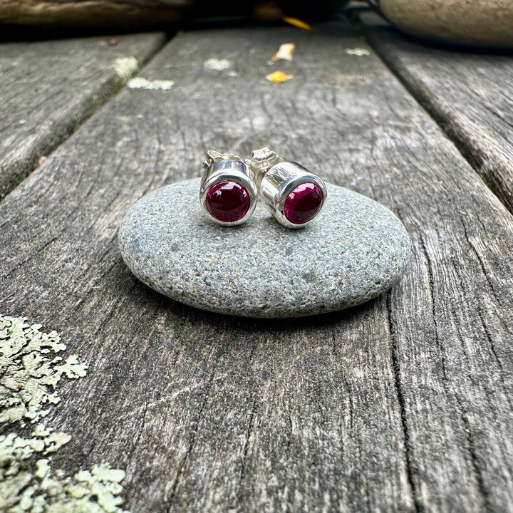 Lab grown ruby studs