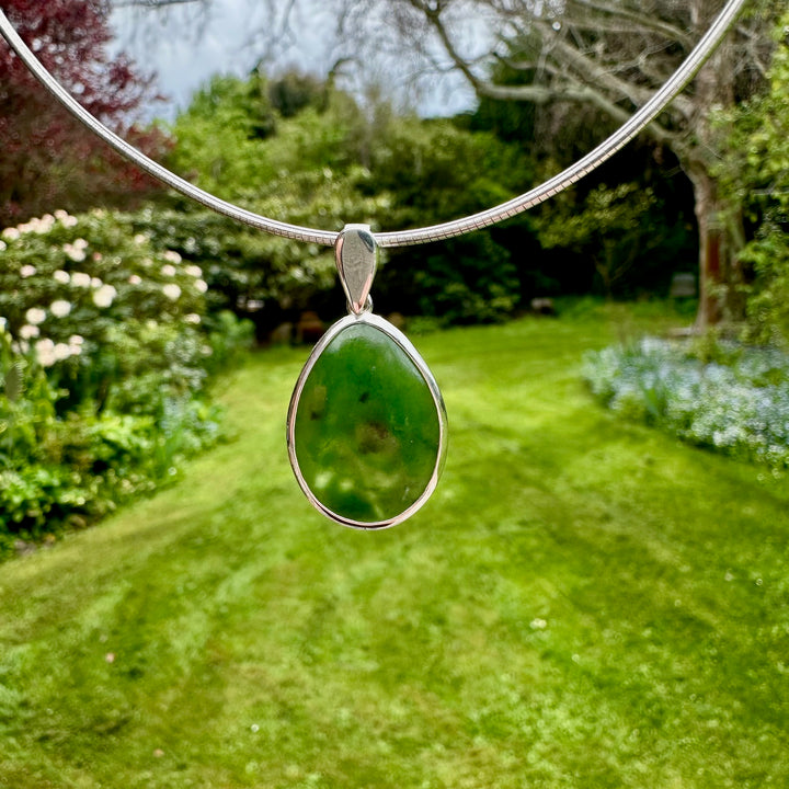 large pounamu & sterling drop pendant