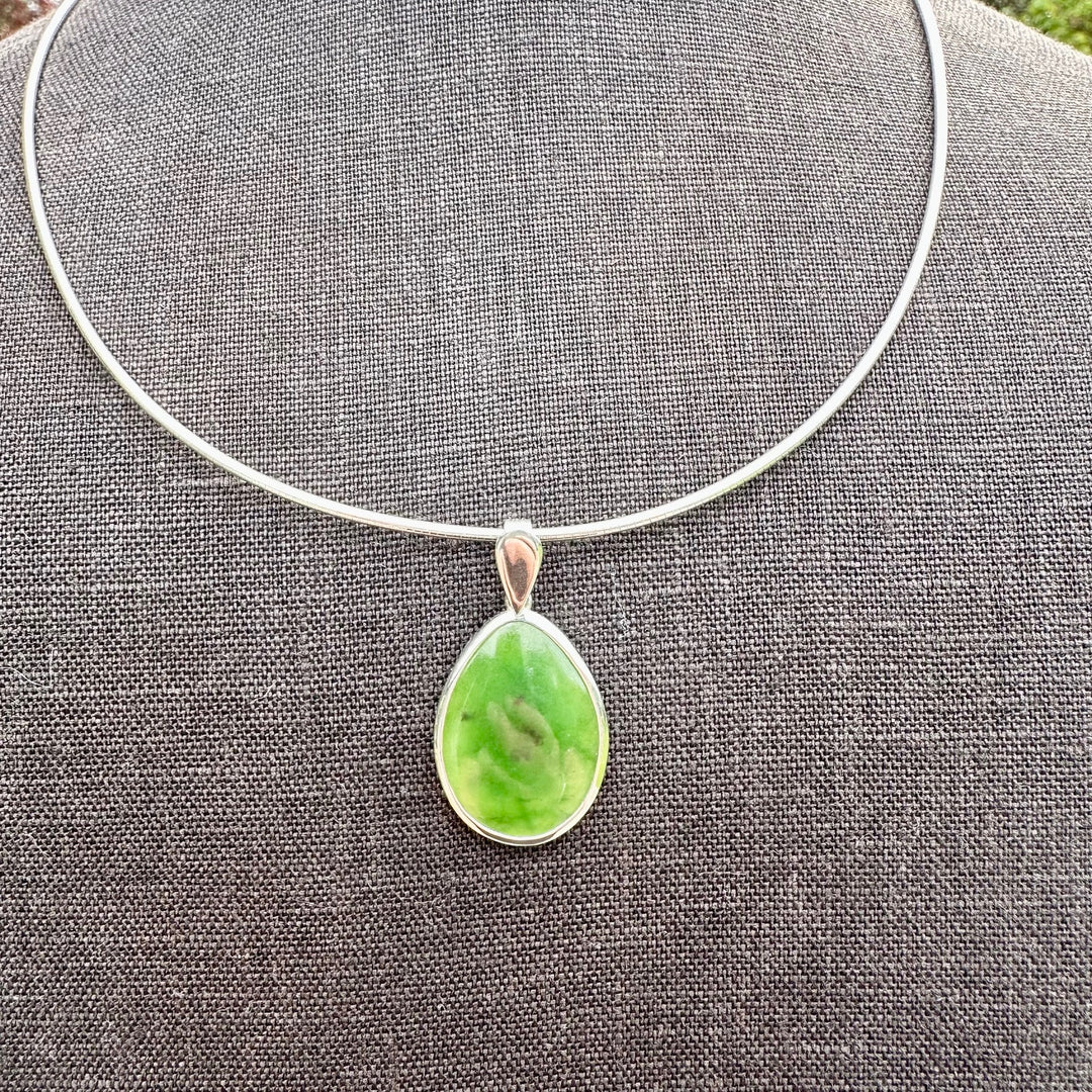 large pounamu & sterling drop pendant