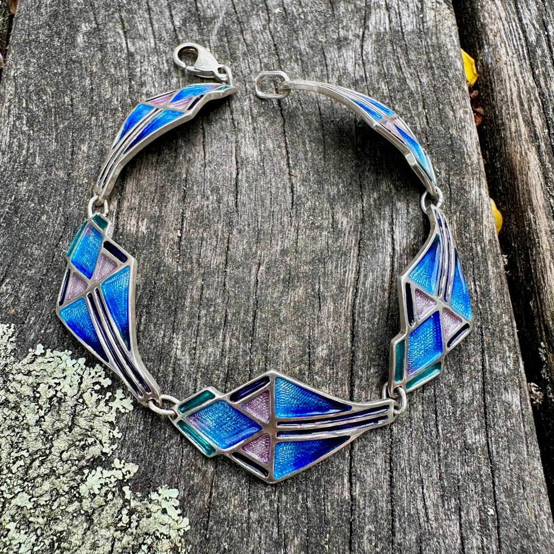 vintage enamel & sterling bracelet