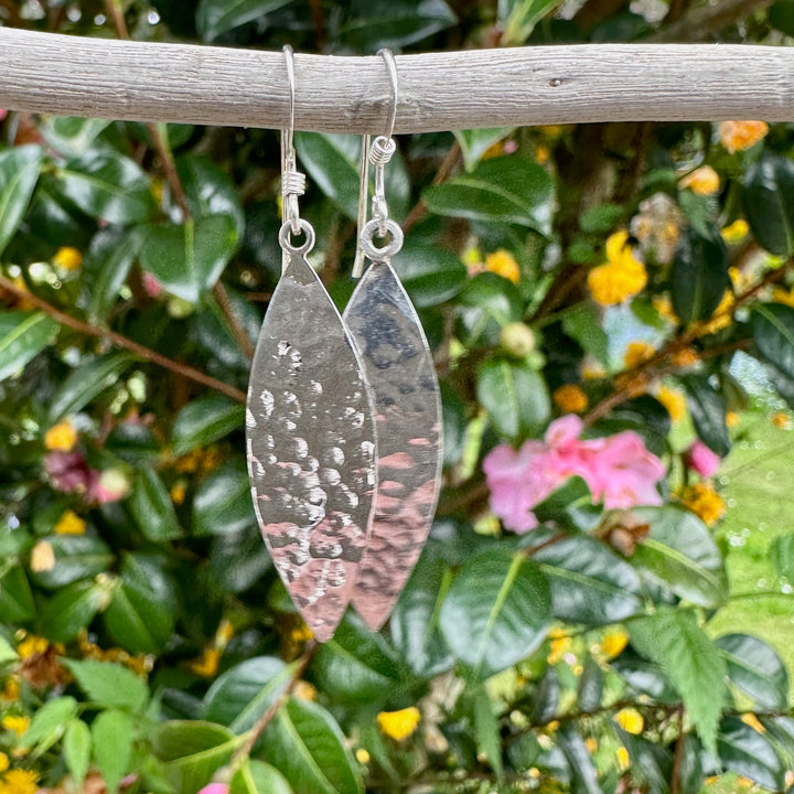 Long marquise hammered earrings