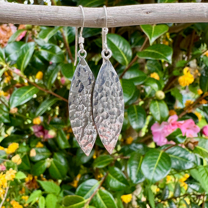 Long marquise hammered earrings