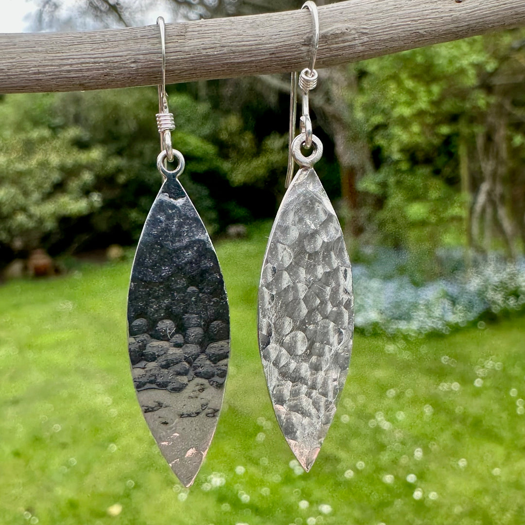 Long marquise hammered earrings