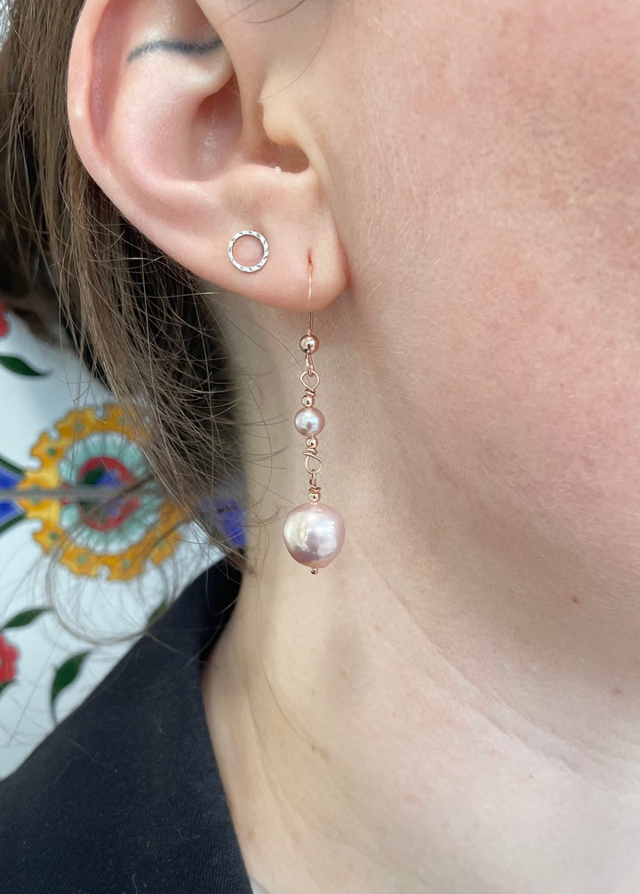 Pink baroque freshwater pearl drop earrings