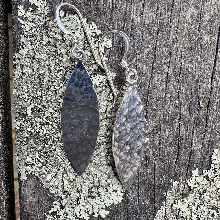 Long marquise hammered earrings