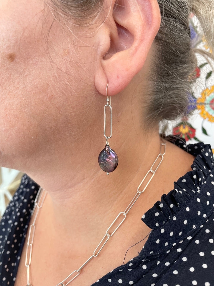 Peacock coin freshwater pearl earrings
