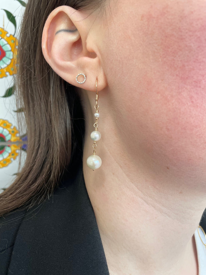 3 tier white freshwater pearl earrings
