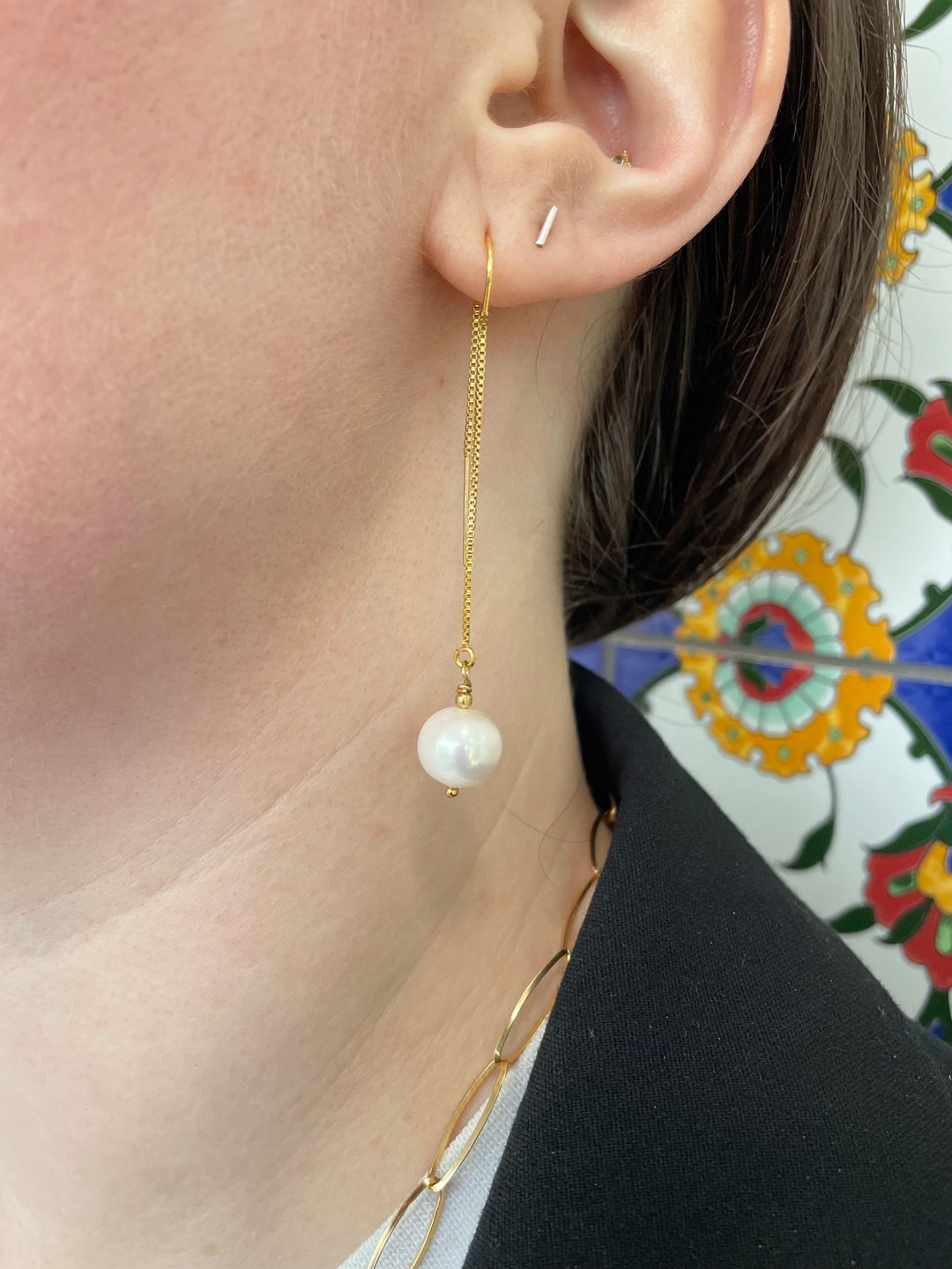 white freshwater pearl thread earrings