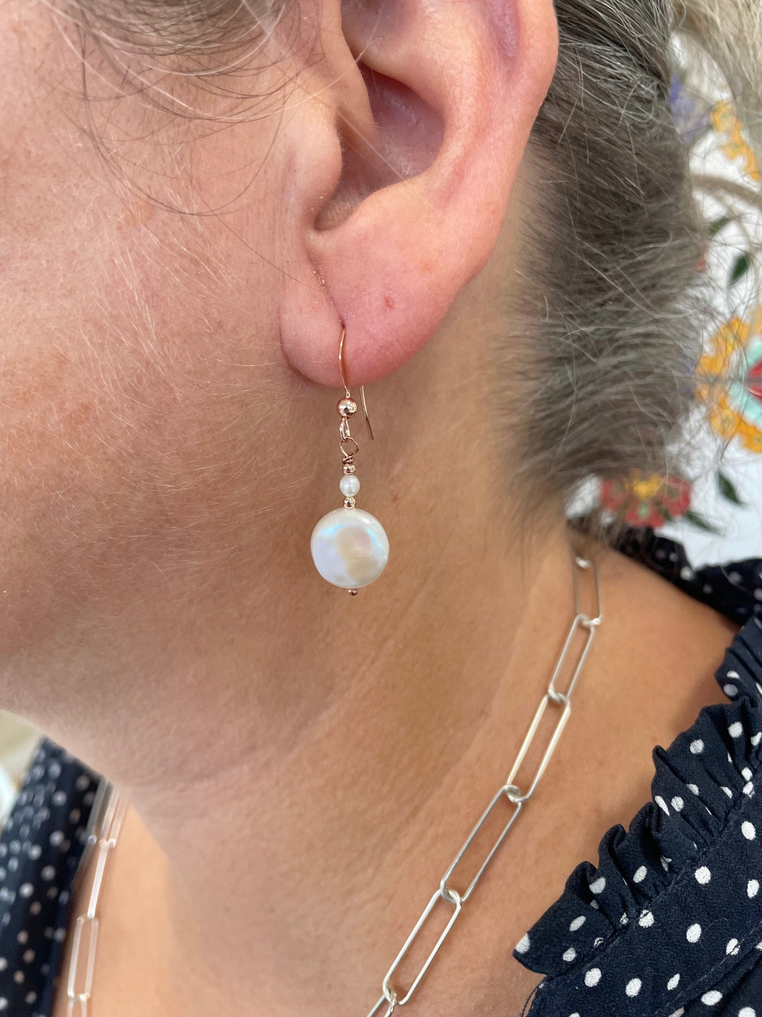 white freshwater coin pearl earrings