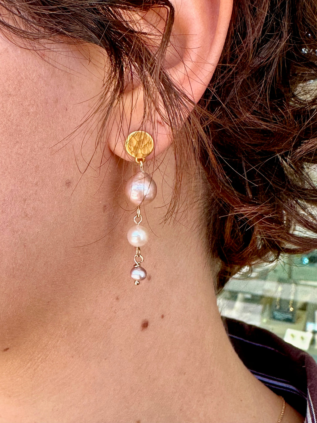 3 tier pink & white freshwater pearl earrings