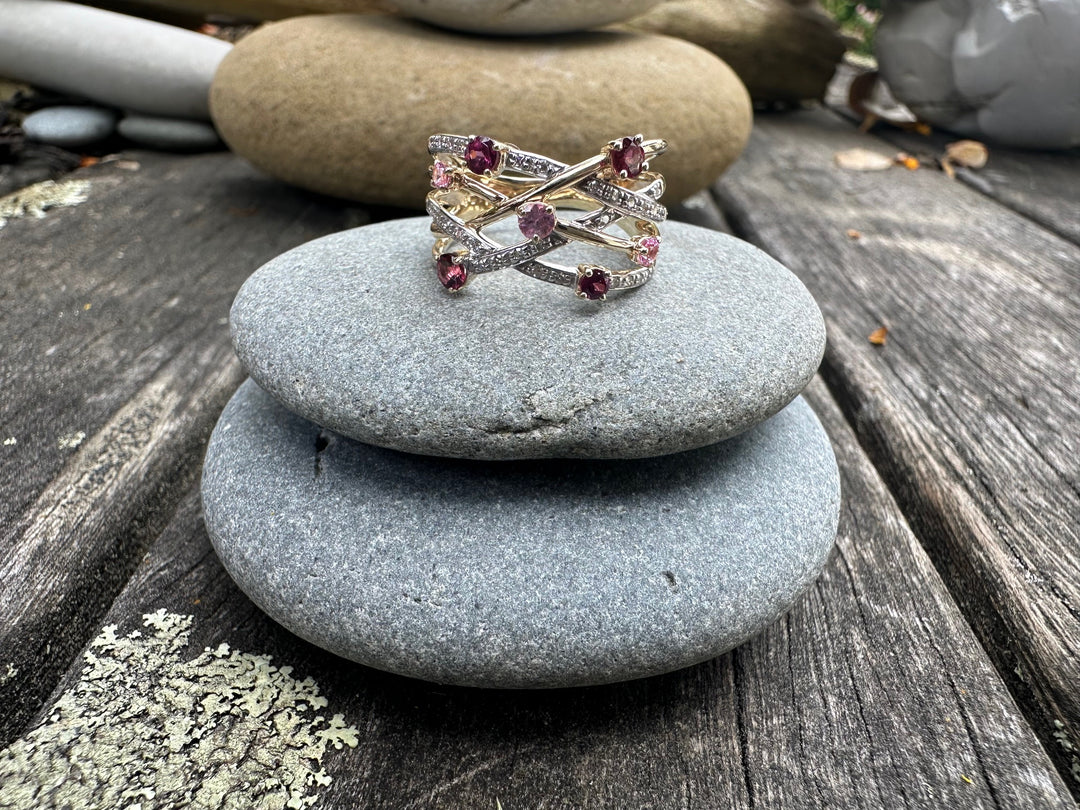 Rubellite, rhodolite, pink sapphire & diamond ring