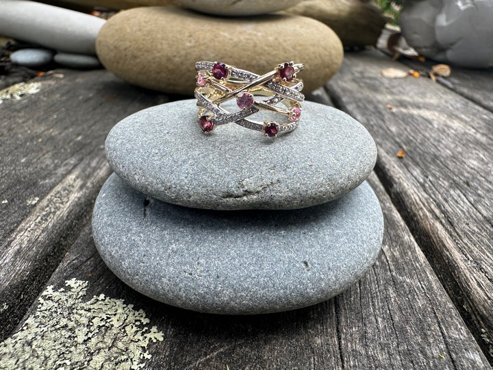Rubellite, rhodolite, pink sapphire & diamond ring