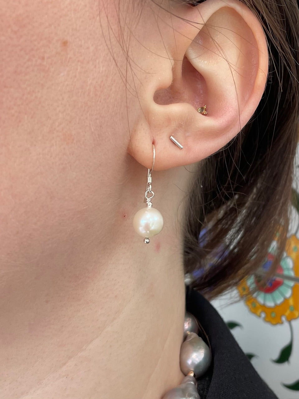 Simple white freshwater pearl earrings
