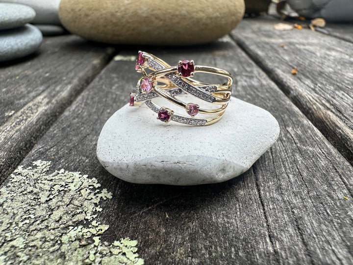 Rubellite, rhodolite, pink sapphire & diamond ring
