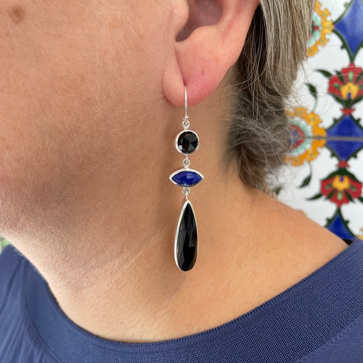 Black onyx and lapis lazuli earrings