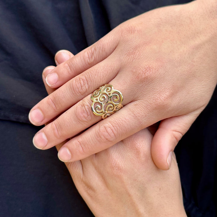 Koru swirl ring in 9CY gold
