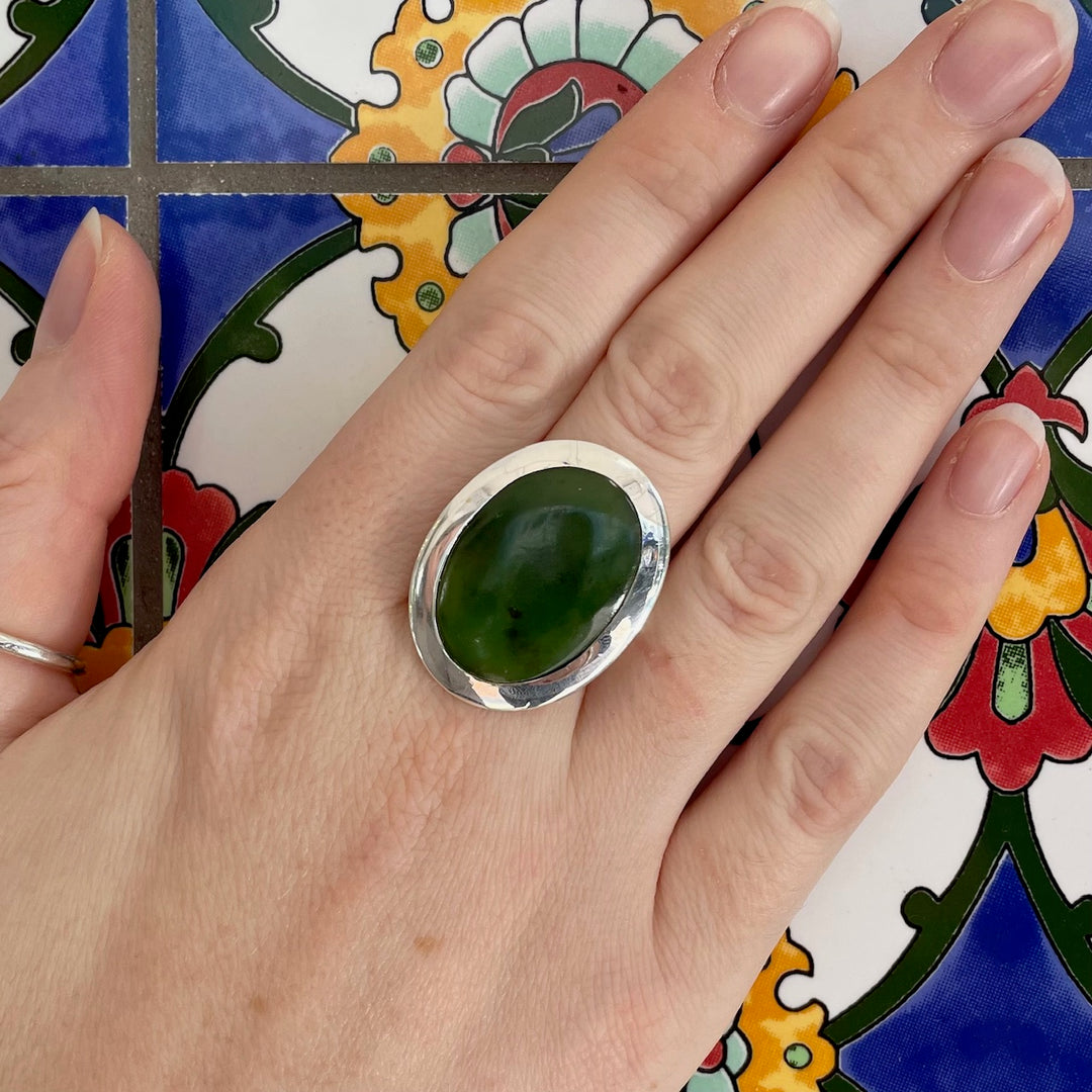 NZ greenstone and sterling silver statement ring