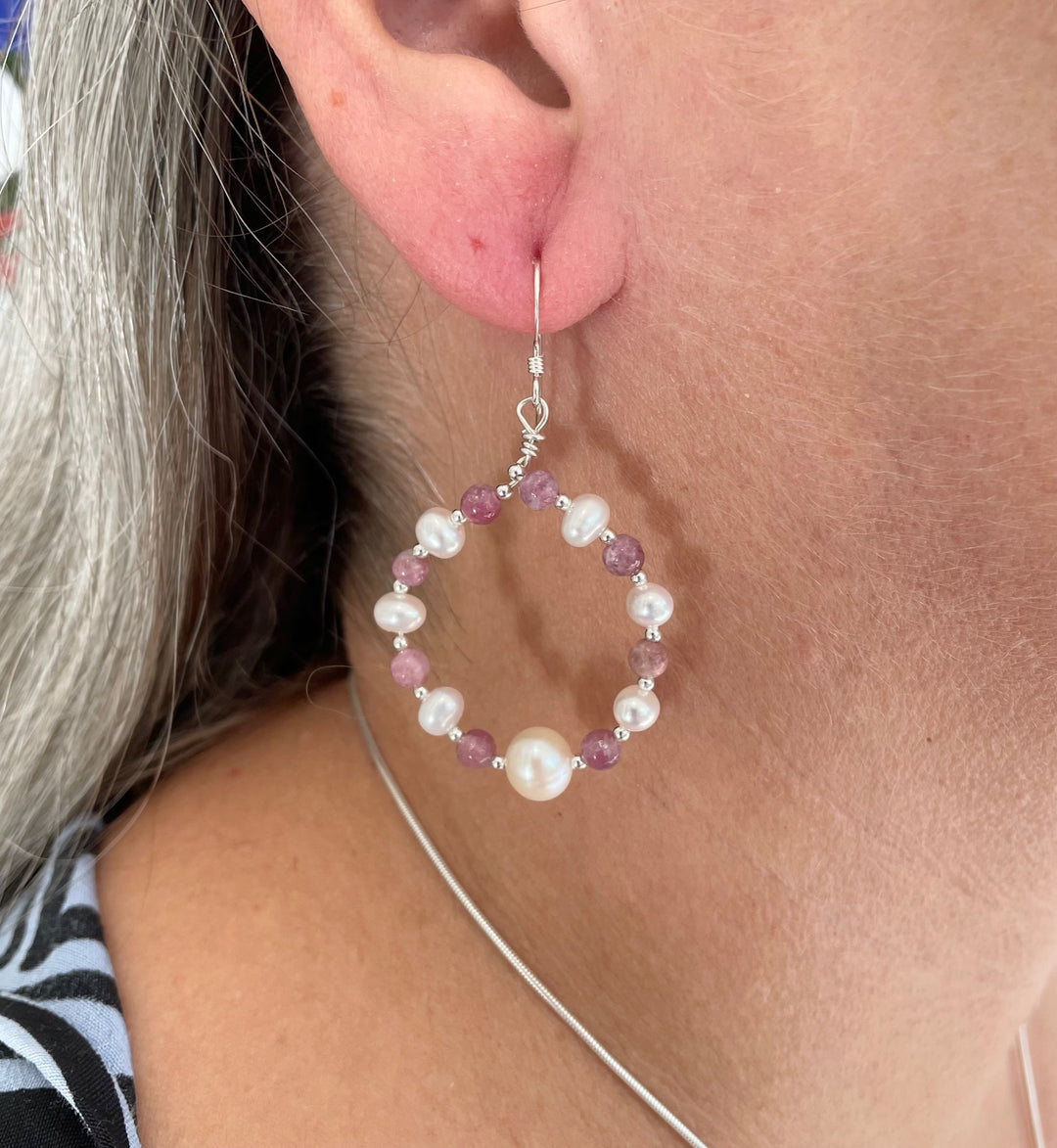 freshwater pearl & tourmaline hoop earrings