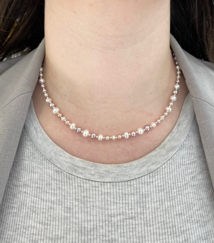 Pink & white freshwater pearl necklace
