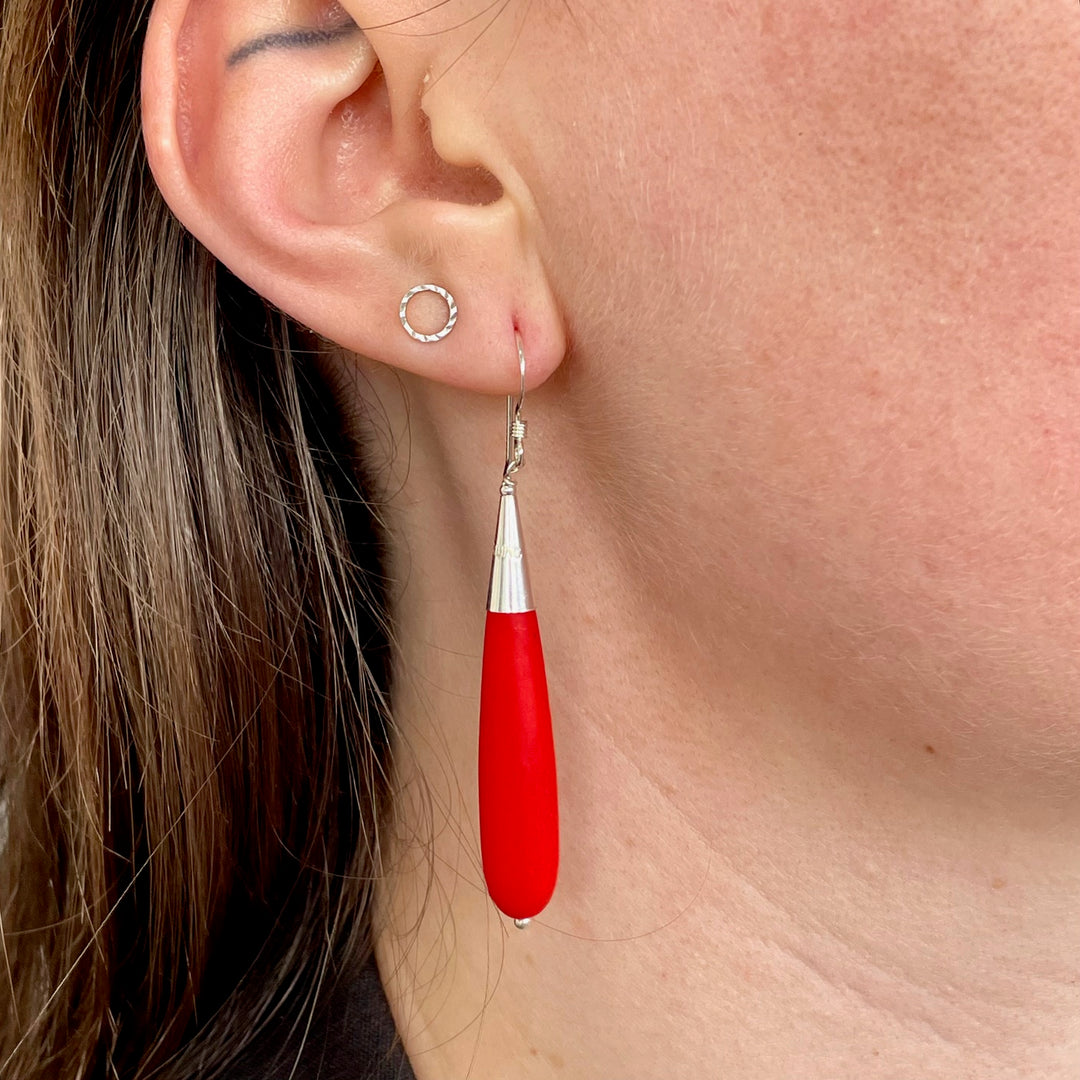 Matte red orange sea glass earrings