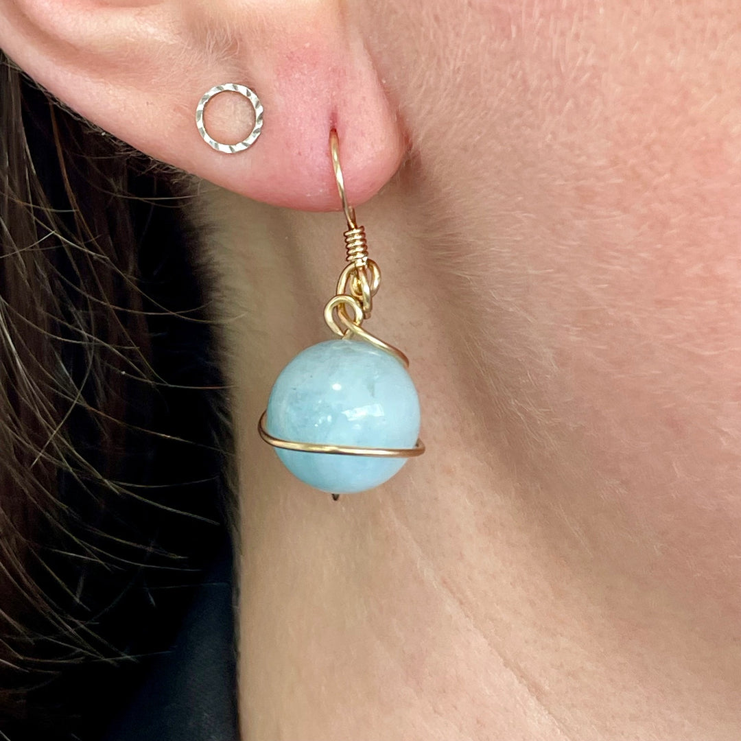 Aquamarine with yellow gold fill wrap earrings