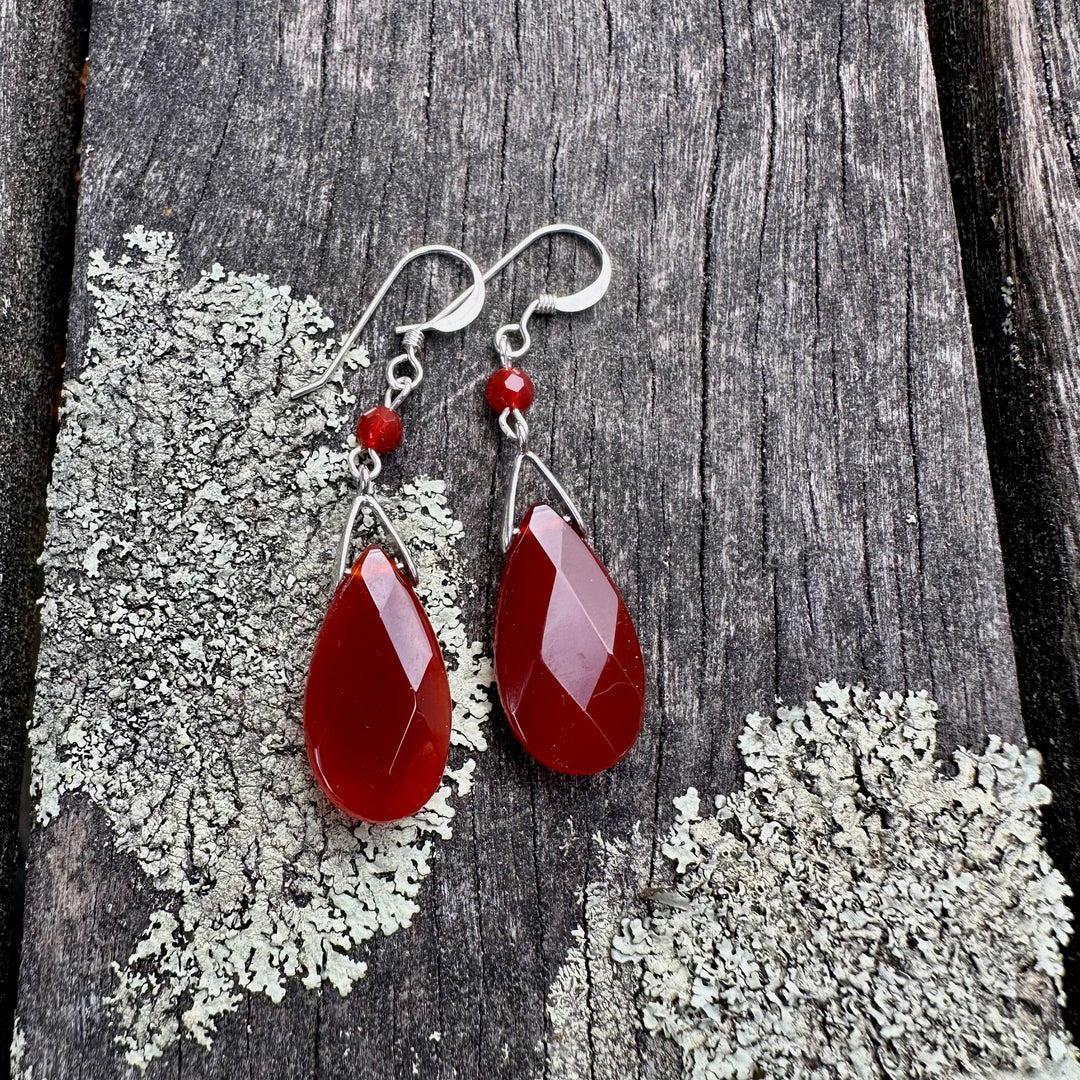 Faceted carnelian drop earrings
