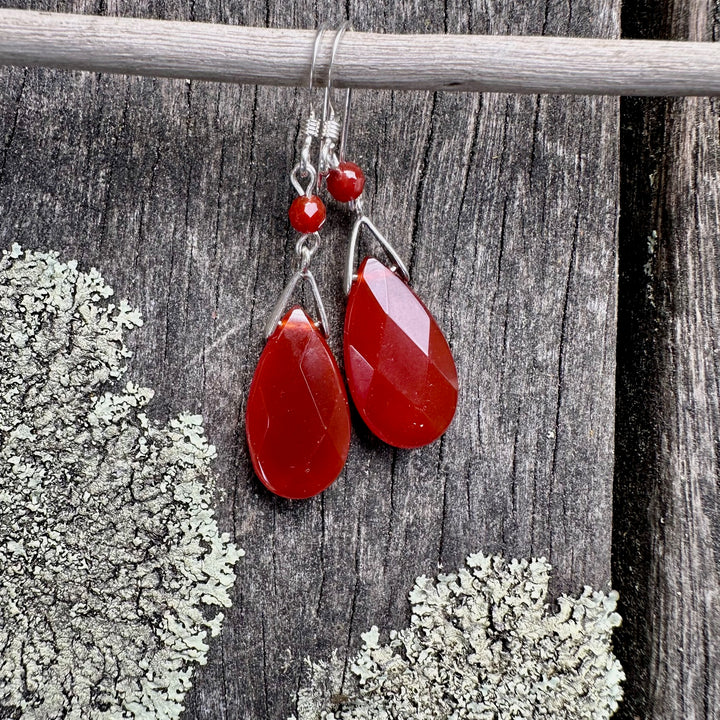 Faceted carnelian drop earrings