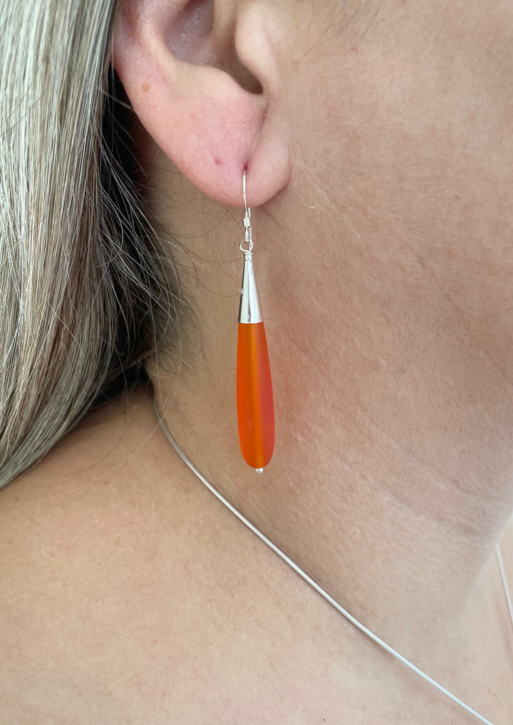 matte orange sea glass drops