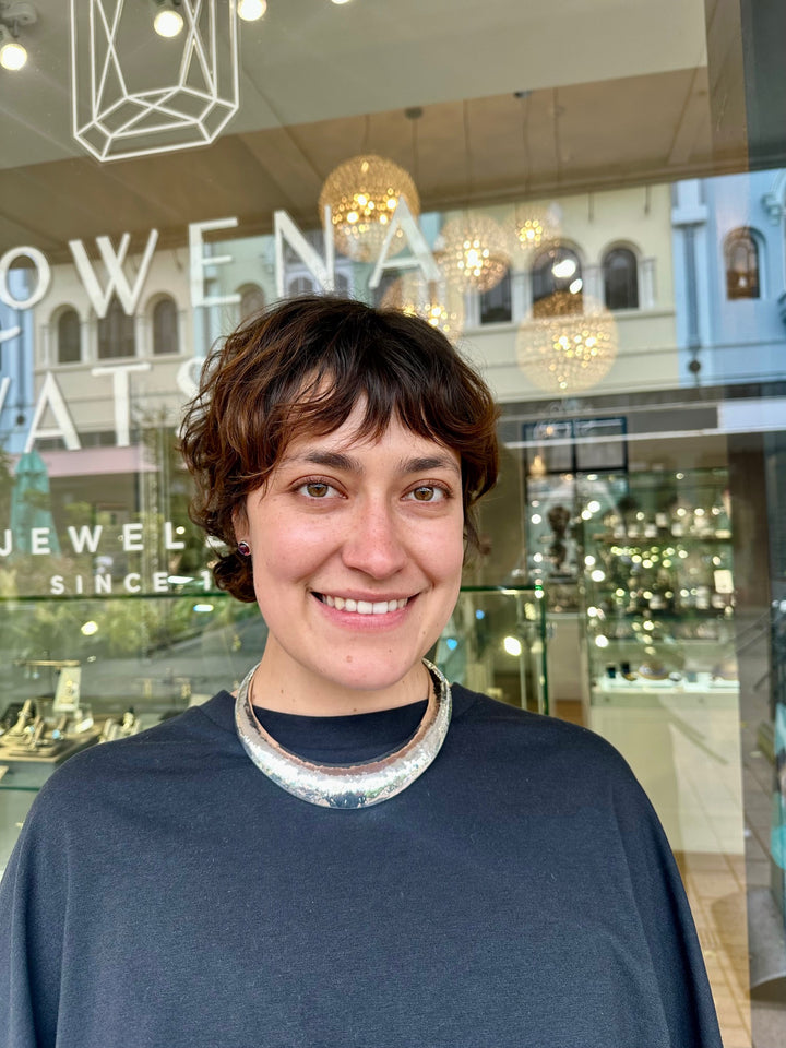 Modernist sterling silver torque necklace