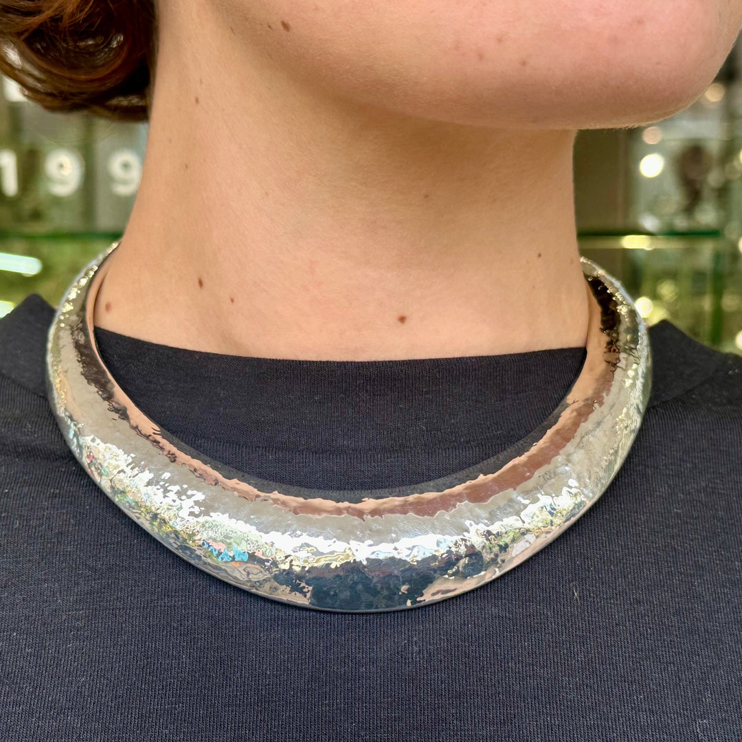 Modernist sterling silver torque necklace