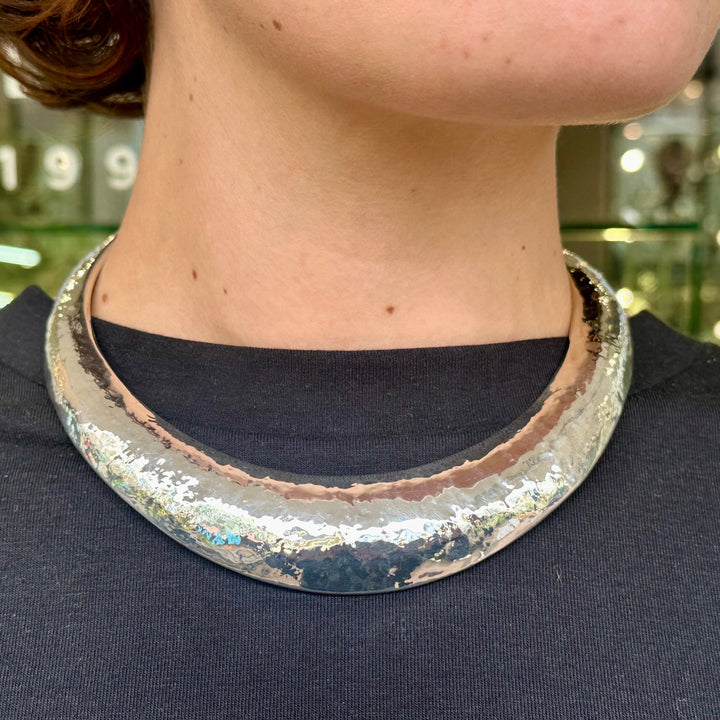 Modernist sterling silver torque necklace