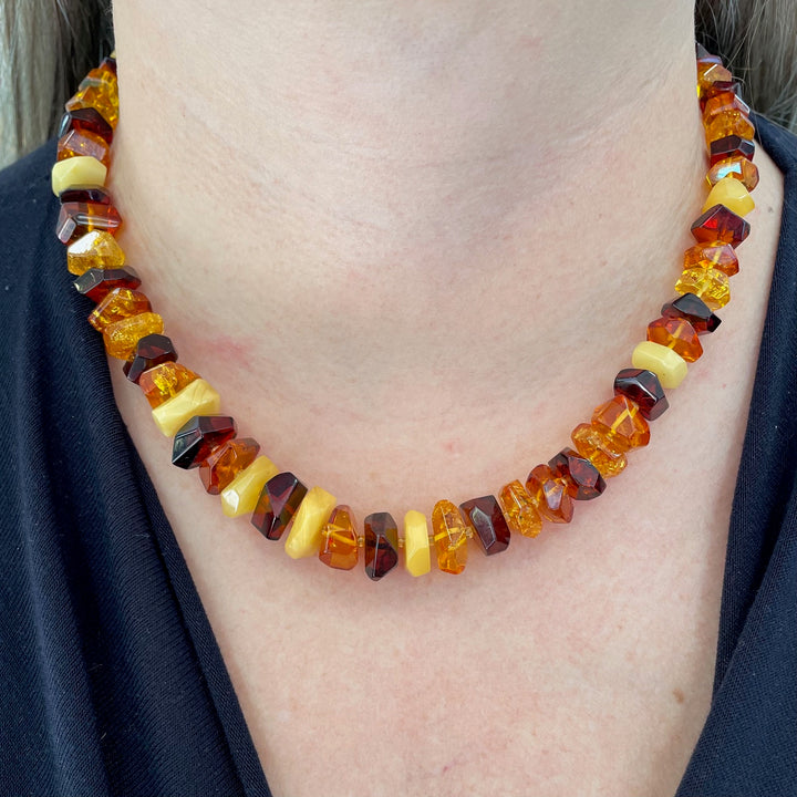 Faceted mixed colour Baltic Amber necklace