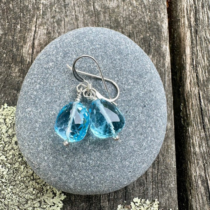 Faceted blue topaz earrings