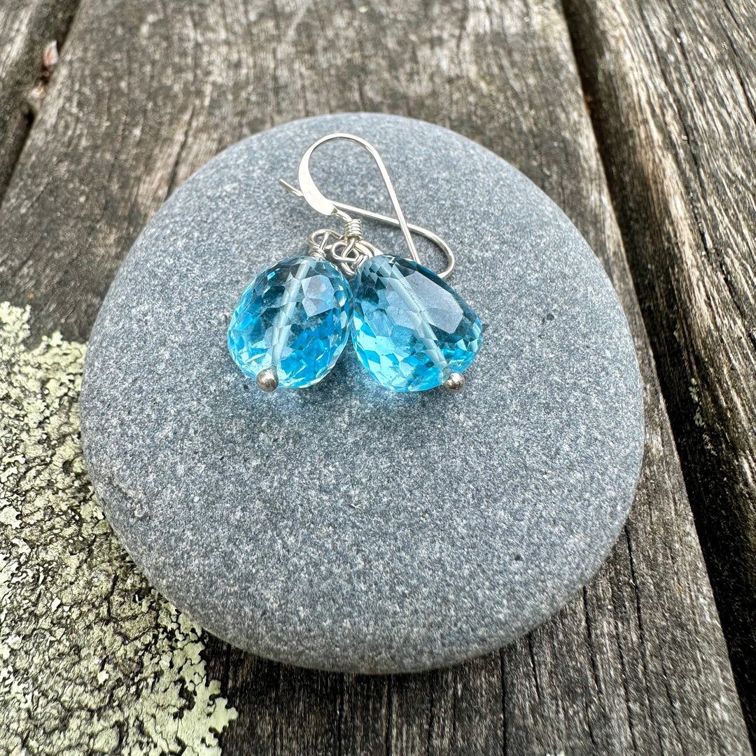 Faceted blue topaz earrings