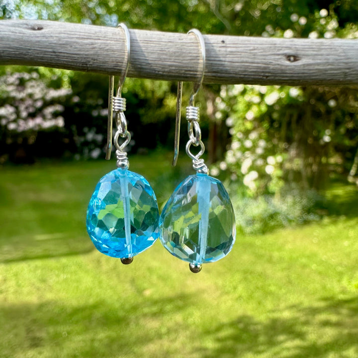 Faceted blue topaz earrings