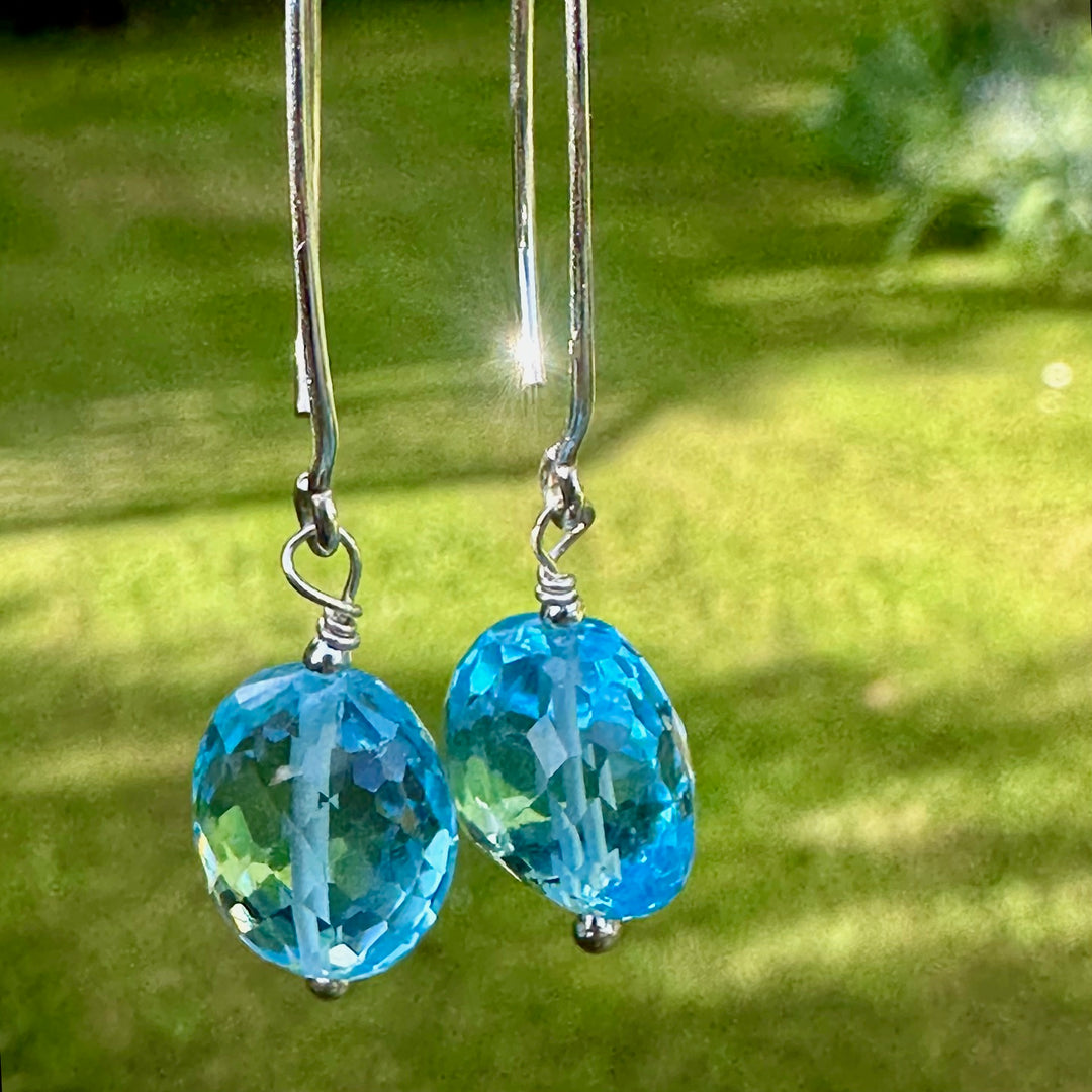 Faceted blue topaz earrings
