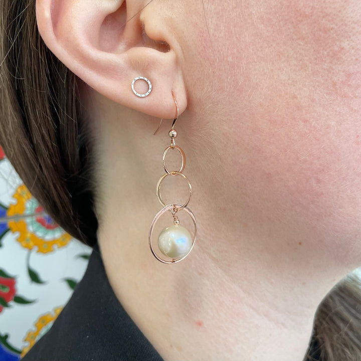 triple hoop & freshwater pearl earrings