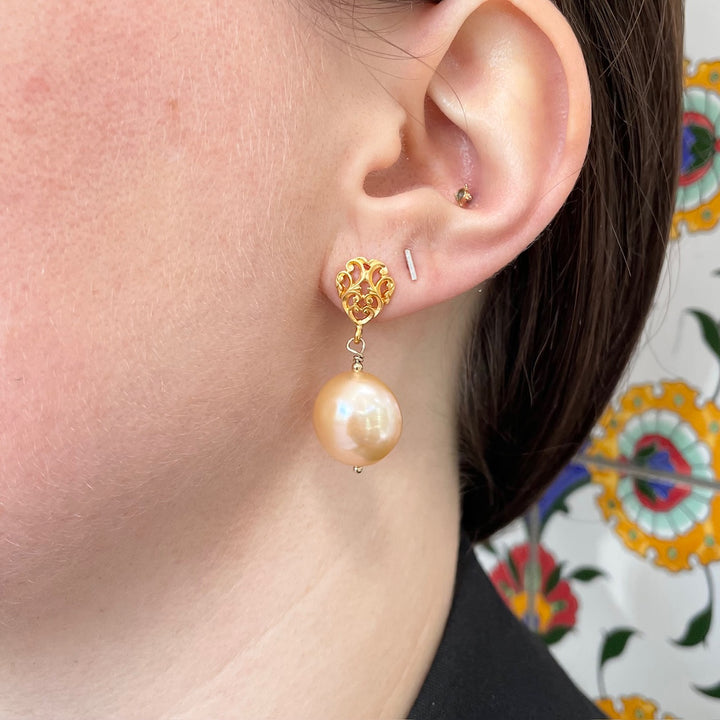 Apricot freshwater pearl earrings