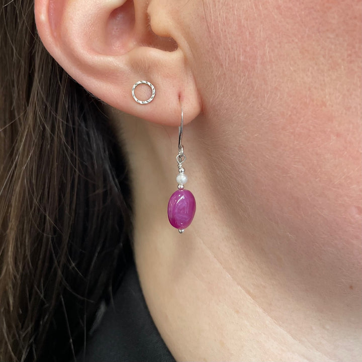 Indian ruby & freshwater pearl earrings