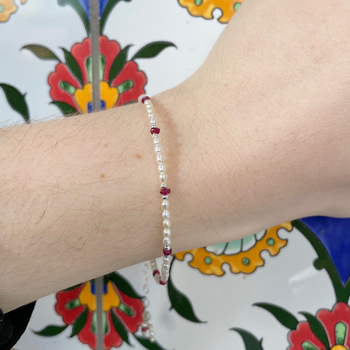 tiny freshwater pearl and ruby bracelet